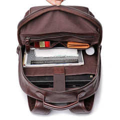 Cool Brown Leather Men's 15'' Laptop Backpack School Backpack Travel Backpack For Men