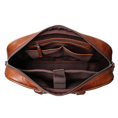 Vintage Brown Leather Men's Professional Briefcase 15‘’ Laptop Briefcase Work Handbag For Men