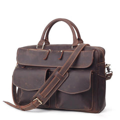 Vintage Brown Leather Men's 15'' Computer Briefcase Handbag Professional Briefcase For Men