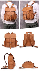 Vintage Brown Leather Men's 14'' Laptop Backpack School Backpack Travel Backpack For Men