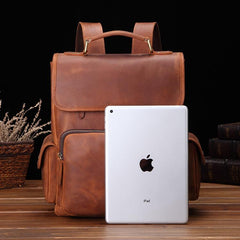 Cool Brown Leather Men's 13'' Laptop Backpack School Backpack Travel Backpack For Men
