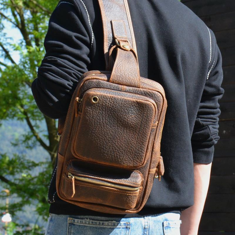 Af en toe Absoluut preambule Cool MENS LEATHER CHEST BAGS SLING BAGs ONE SHOULDER BACKPACK FOR MEN