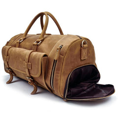 Large Leather Men Barrel Overnight Bags Travel Bags Weekender Bags For Men