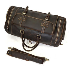 Large Leather Men Barrel Overnight Bags Travel Bags Weekender Bags For Men