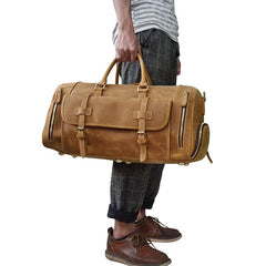 Large Leather Men Barrel Overnight Bags Travel Bags Weekender Bags For Men
