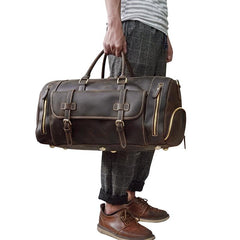 Large Leather Men Barrel Overnight Bags Travel Bags Weekender Bags For Men