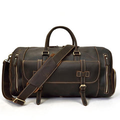 Large Leather Men Barrel Overnight Bags Travel Bags Weekender Bags For Men