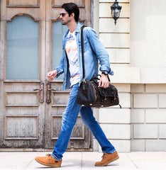 Cool Brown Leather Men's Overnight Bag Travel Bag Luggage Weekender Bag For Men