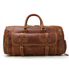 Cool Brown Leather Men's Overnight Bag Travel Bag Luggage Weekender Bag For Men