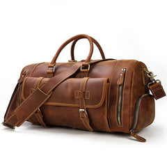 Cool Brown Leather Men's Overnight Bag Travel Bag Luggage Weekender Bag For Men