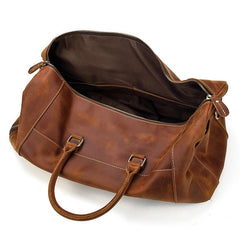 Cool Brown Leather Men's Overnight Bag Travel Bag Luggage Weekender Bag For Men