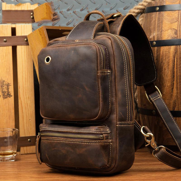 Leather Mens Cool Sling Bag Crossbody Bag - Back View