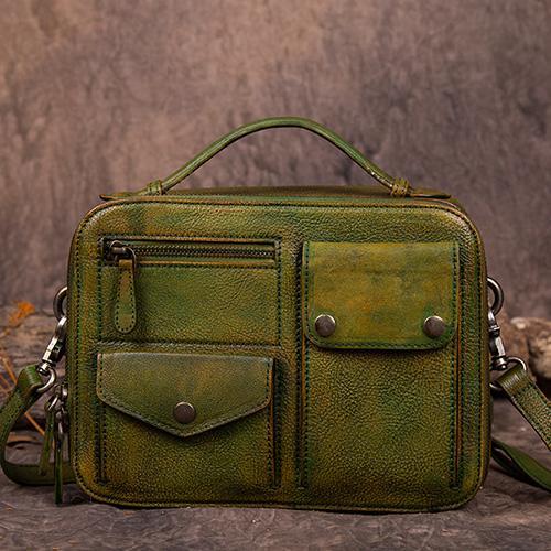 Vintage Brown Womens Leather Satchel Handbag Green Leather Side Shoulder Bag for DD03781008
