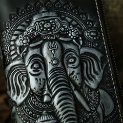 Leather Ganesha Tooled Biker Wallet Cool Handmade Leather Chain Wallet for Men