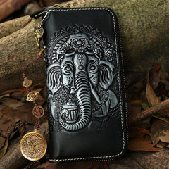 Leather Ganesha Tooled Biker Wallet Cool Handmade Leather Chain Wallet for Men