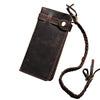 Coffee Leather Mens Bifold Long Biker Wallets Biker Chain Wallet Long Trucker Wallet for Men