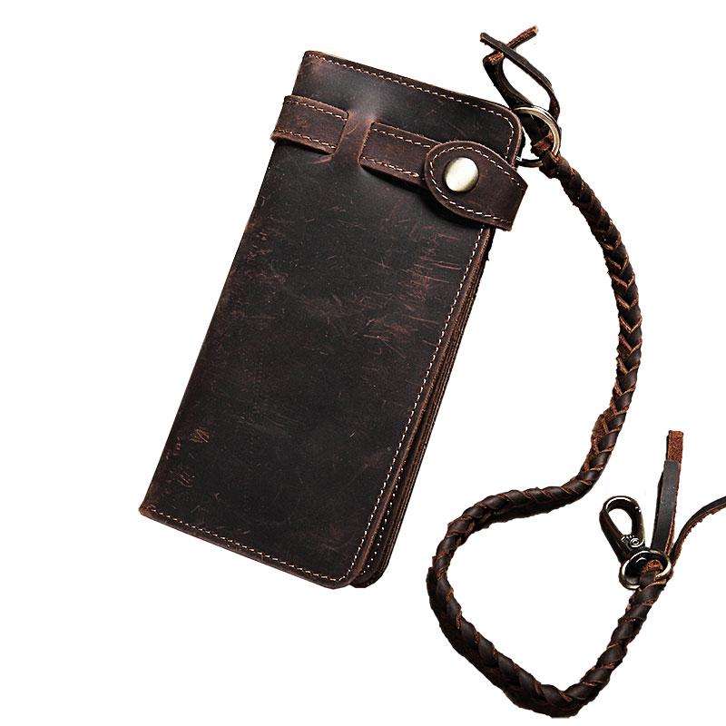 Leather Mens Bifold Long Biker Wallets Biker Chain Wallet Long Trucker Wallet for Men