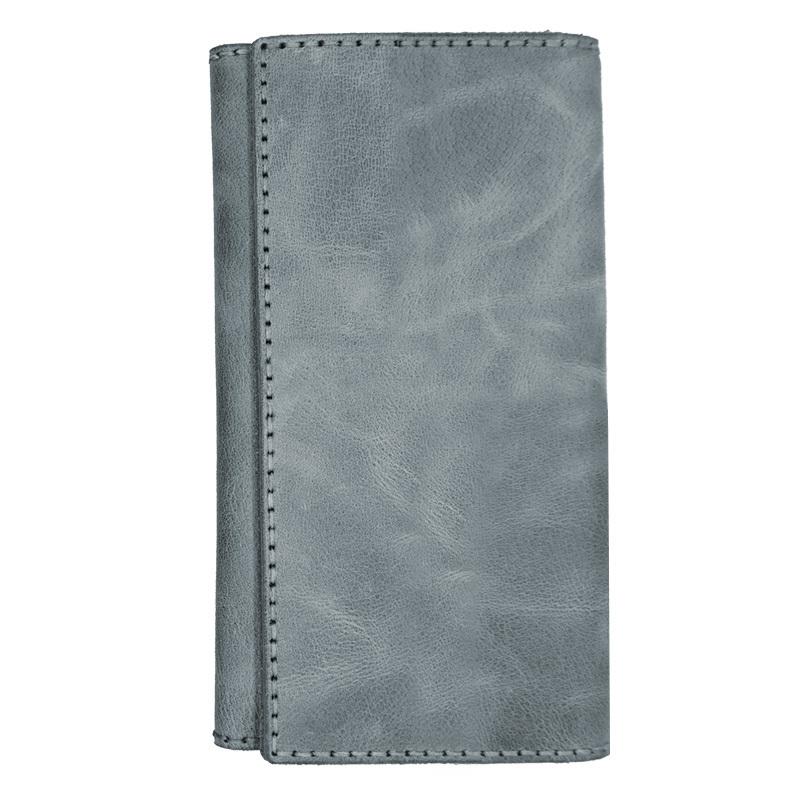 Leather Mens Trifold Long Wallet Handmade Lots Cards Checkbook Long Wallet for Men