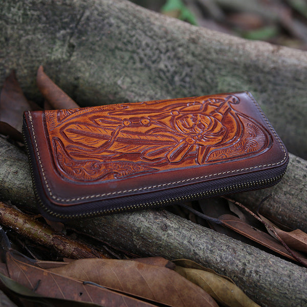 Leather Skull Tooled Mens Handmade Long Wallets - Back View