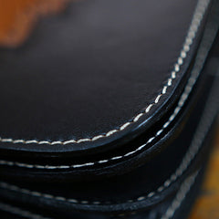 Black Leather Tooled Indian Chief Mens Biker Chain Wallet Handmade Leather Biker Wallet for Men 