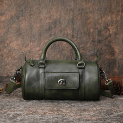 Coffee Leather Womens Barrel Handbag Handmade Barrel Handbag Crossbody Purse for Ladies