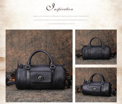 Coffee Leather Womens Barrel Handbag Handmade Barrel Handbag Crossbody Purse for Ladies