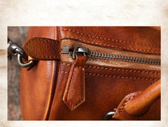 Coffee Leather Womens Barrel Handbag Handmade Barrel Handbag Crossbody Purse for Ladies