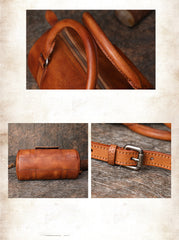 Coffee Leather Womens Barrel Handbag Handmade Barrel Handbag Crossbody Purse for Ladies