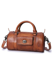 Coffee Leather Womens Barrel Handbag Handmade Barrel Handbag Crossbody Purse for Ladies