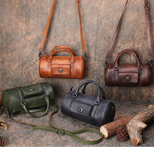 Leather Womens Barrel Handbag Handmade Barrel Handbag - Lifestyle View