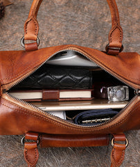 Coffee Leather Womens Barrel Handbag Handmade Barrel Handbag Crossbody Purse for Ladies