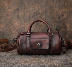 Brown Leather Womens Barrel Handbag Handmade Barrel Handbag Crossbody Purse for Ladies