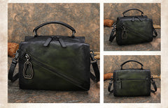 Best Green Leather Womens Buston Handbag Handmade Cube Handbag Crossbody Purse for Ladies