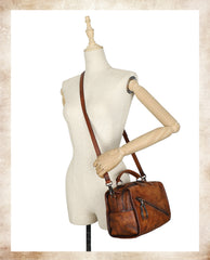 Leather Womens Buston Handbag Handmade Cube Handbag Crossbody Purse for Ladies