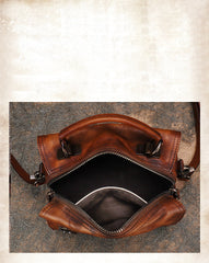 Best Brown Leather Womens Buston Handbag Handmade Cube Handbag Crossbody Purse for Ladies