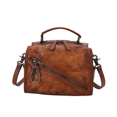Best Brown Leather Womens Buston Handbag Handmade Cube Handbag Crossbody Purse for Ladies