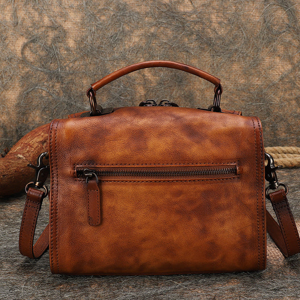 Best Brown Leather Womens Buston Handbag Handmade - Chain Detail