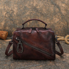 Best Red Leather Womens Buston Handbag Handmade Cube Handbag Crossbody Purse for Ladies