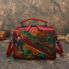 Best Coffee Leather Womens Buston Handbag Handmade Cube Handbag Crossbody Purse for Ladies