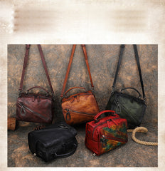 Leather Womens Buston Handbag Handmade Cube Handbag Crossbody Purse for Ladies