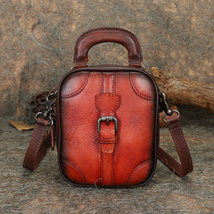 Red Leather Womens Small Vertical Shoulder Bag Small Handmade Crossbody Handbag Purse for Ladies