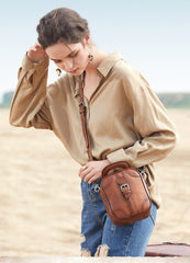 Brown Leather Womens Small Vertical Shoulder Bag Small Handmade Crossbody Handbag Purse for Ladies