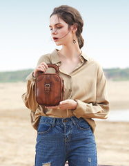 Brown Leather Womens Small Vertical Shoulder Bag Small Handmade Crossbody Handbag Purse for Ladies