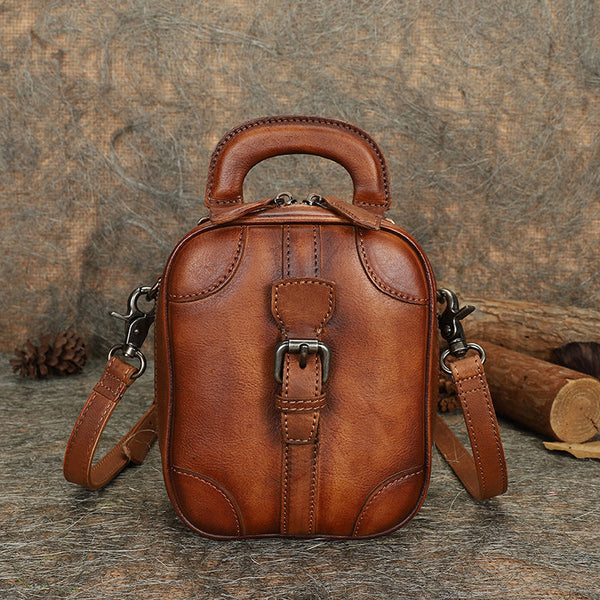 Red Leather Womens Small Vertical Shoulder Bag - Stitching Detail