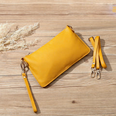 Yellow Leather Wristlet Wallet Womens Small Minimalist Shoulder Purse Zip Crossbody Purse Slim Shoulder Bag for Women