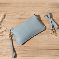 Gray Leather Wristlet Wallet Womens Small Minimalist Shoulder Purse Zip Crossbody Purse Slim Shoulder Bag for Women