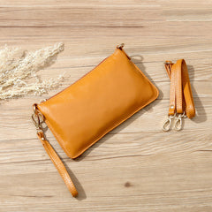 Yellow Leather Wristlet Wallet Womens Small Minimalist Shoulder Purse Zip Crossbody Purse Slim Shoulder Bag for Women