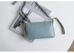 Orange Leather Wristlet Wallet Womens Small Minimalist Shoulder Purse Zip Crossbody Purse Slim Shoulder Bag for Women