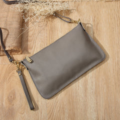 Light Gray Leather Wristlet Wallet Womens Small Minimalist Shoulder Purse Zip Crossbody Purse Slim Shoulder Bag for Women