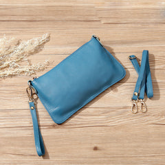 Blue Leather Wristlet Wallet Womens Small Minimalist Shoulder Purse Zip Crossbody Purse Slim Shoulder Bag for Women